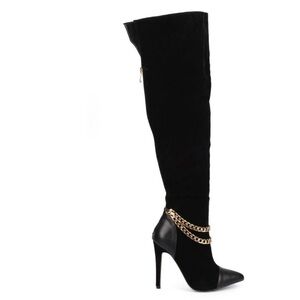 Liliana DA62 Women Velvet Over The Knee Cap Toe Chain Stiletto Boot